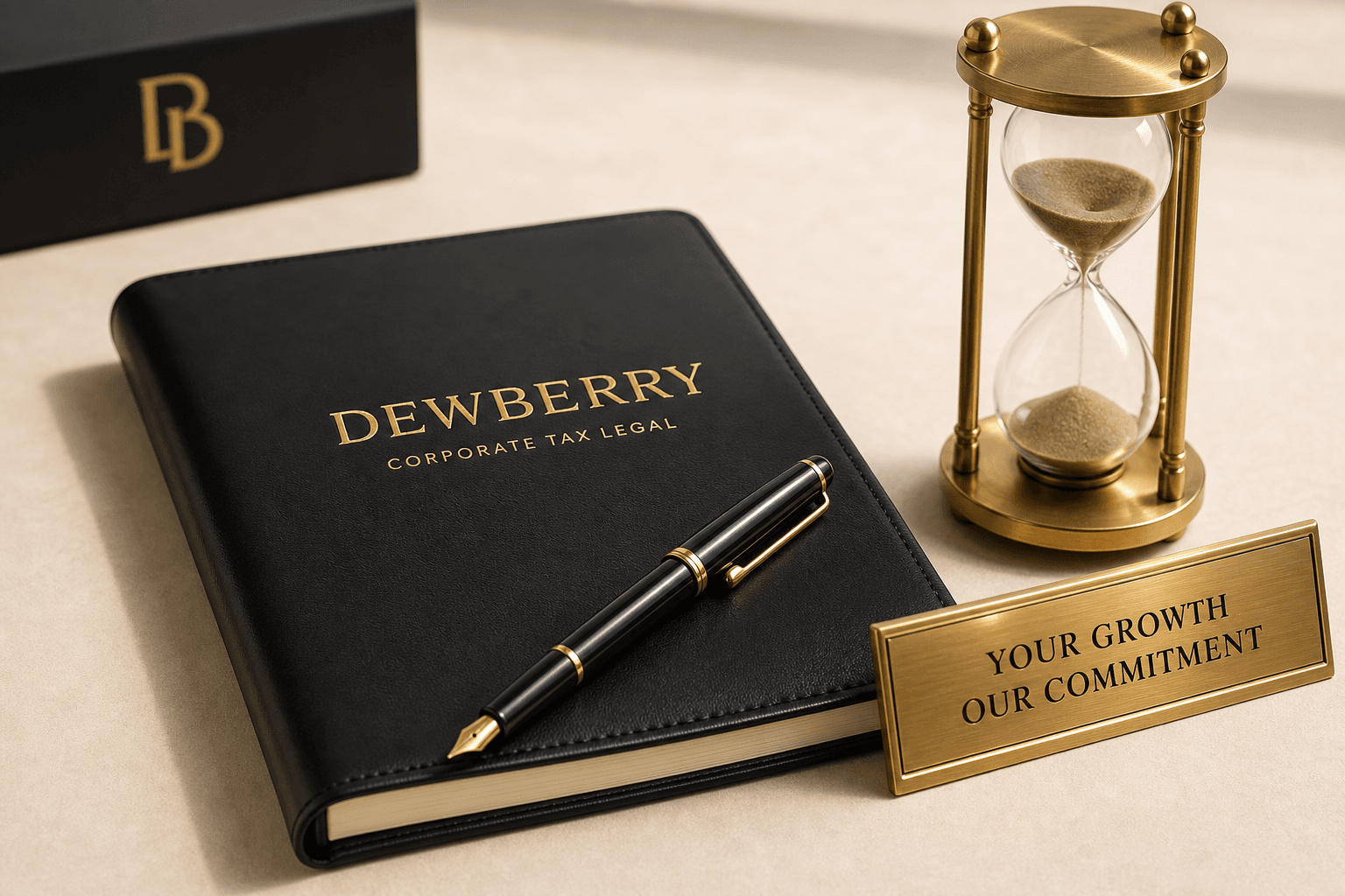 Dewberry Advisors branded diary, fountain pen, and commitment plaque